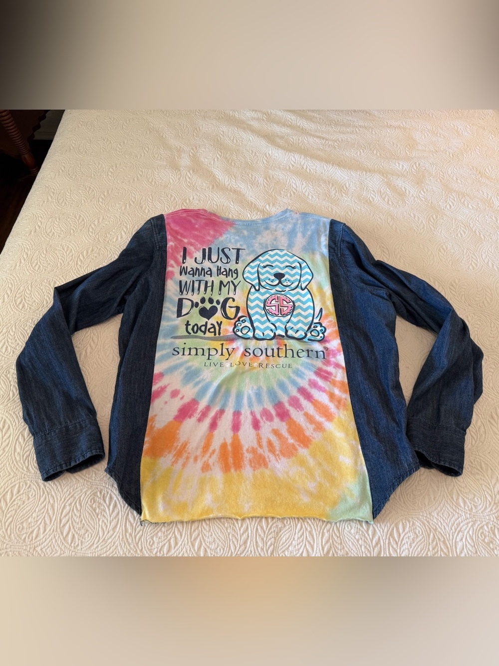 Multicolor Tie-Dye Long Sleeve Shirt with Denim Sleeves